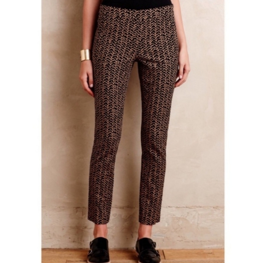 Anthropologie Cartonnier Black Brown Printed Tapered Ankle Pants